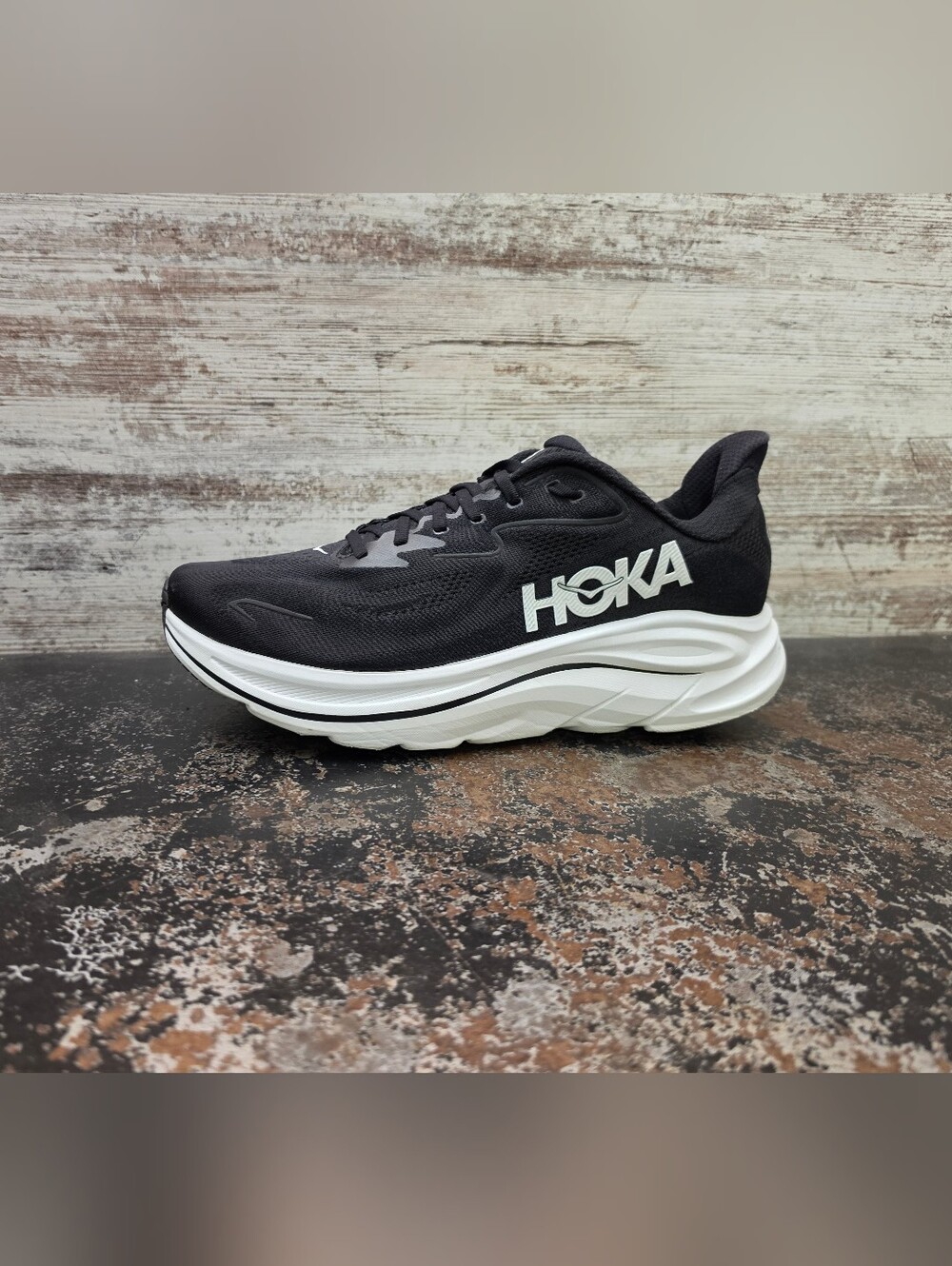 Mens Hoka One One Clifton 10 Running Shoes Sz 12.5 D Black White